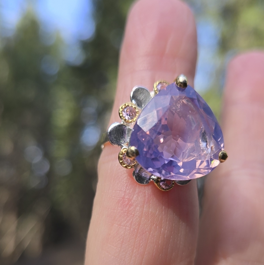 Lavender RARE Natural 16k quartz Sterling & Gold Ring Sz7 - Picture 9 of 14